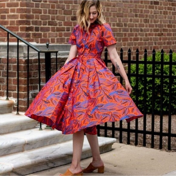 Alexis for Target Red Tropical Leaf Shirt Dress M Medium - Picture 1 of 11